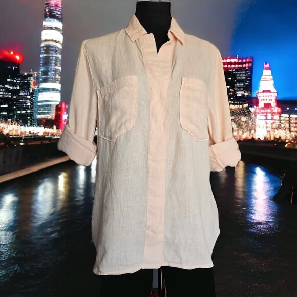 NWOT CLOTH & STONE (XS) 100% Linen Split Back Rolled Sleeves Peach Button Up - Picture 5 of 10